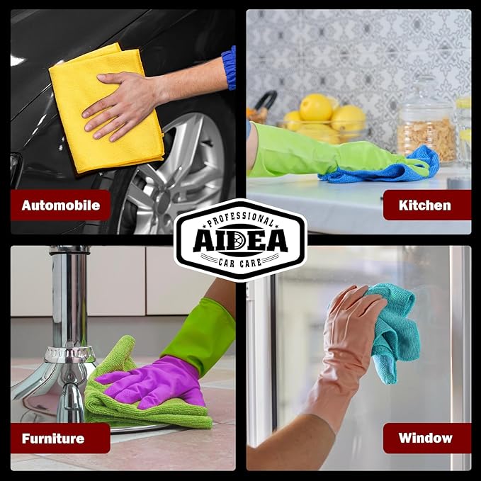 AIDEA Microfiber Cleaning Cloth, 600PK, Microfiber Towels for Cars, Shop Towels Cleaning Rags, Premium Wash Cloths, Absorbent Towel for SUVs, House, Kitchen, Commercial, Cleaning Supplies 12×12"
