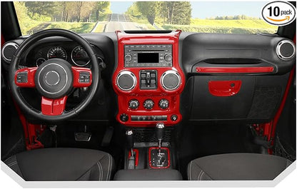 JeCar 10pcs Full Red Interior Trim Kit Fit for Jeep Wrangler JK 2011-2017
