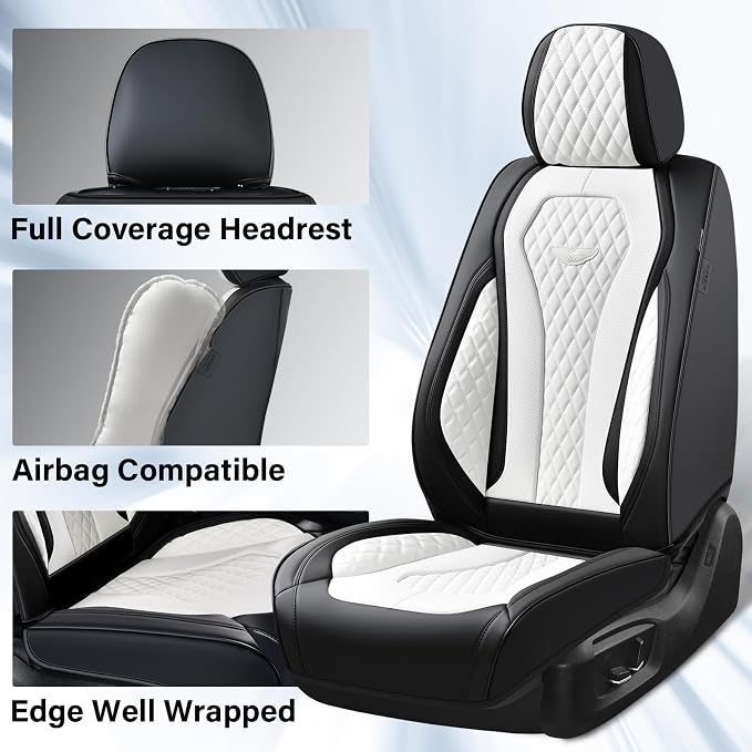 Coverado Seat Covers, Car Seat Covers Full Set, White Car Seat Cover, Auto Seat Covers Front Seats Rear Seat Cover, Luxury Car Seat Cushion,Leather Seat Cover Seat Protector Universal Fit Most Cars