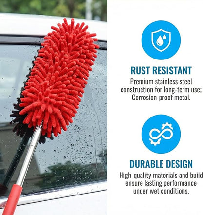 2PCS Car Interior Duster with Extension Pole, 9.45" to 28.35" Microfiber Soft Vehicle Dash Dusting Detailing Wash Brushes, Automotive Dash Cleaning Tool, Universal for SUV RV Truck (Red)