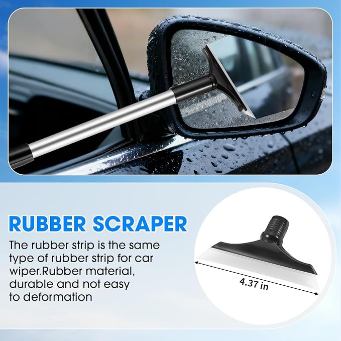 Windshield Cleaner Tool, Car Interior Cleaning Kit with Extendable Handle and 3 Reusable Microfiber Pads, Auto Glass Wiper and Detailing Brush Kit for Car & Home Window, Blue