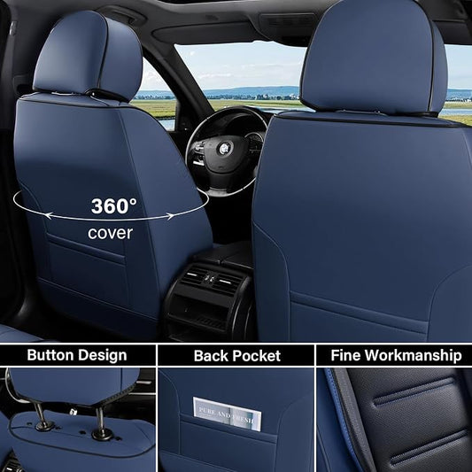 Coverado Car Seat Covers, Front Covers for Cars, Car Seat Cover Front Seats, Car Seat Protector Waterproof, Leather Car Seat Cushion, Universal Interior Covers Seat Protectors for Most Cars Blue