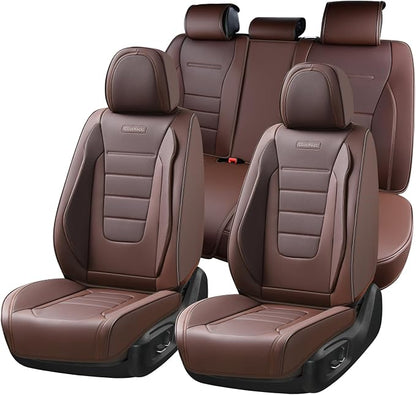 Coverado Car Seat Covers Full Set, Nappa Leather Seat Covers for Cars, Car Seat Protector Car Seat Cushion, Front and Back Seat Protectors Cushions Universal Fit for Most Cars Vehicles(Brown)