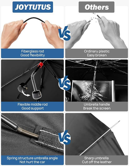 JOYTUTUS Windshield Sunshade Umbrella, Automotive Interior Sun Protection, Titanium Silver-Plated Coating Protect Car from Sun Rays & Heat Damage and Keep Cool, Spring Structure Edge (57" L x 32" W)