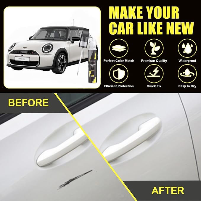 XNA Pepper White(850) for MINI Touch Up Paint, 2 in 1 Car Scratch Remover with Pen Tip and Brush, Exact Color-Matched for Car Paint Scratch Repair, Quick & Easy Fix Chips and Nicks