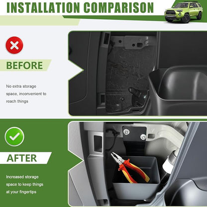 Trunk Organizer for 2010-2024 Toyota 4Runner 5-Seat 2nd Row(NOT Fit 7-Seat 3rd Row), Rear Trunk Storage Box Bin Cargo Tray for 10-24 4 Runner Interior Accessories(Hidden Left Side)