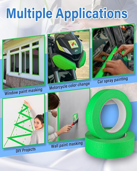 GEYYANG Automotive Masking Tape - Heat Resistant Green Painters Tape for Auto Body Spray Painting, Multi-Surface Painters Tape for DIY, Labeling, Art, Car, 0.75 inch x 55 Yards, 10 Rolls