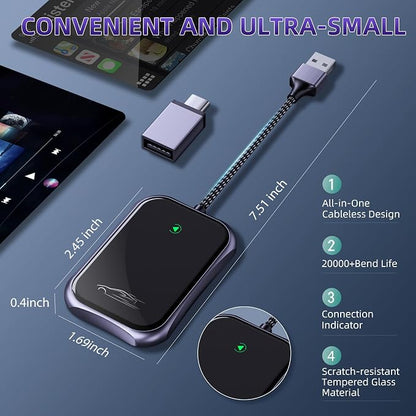 Wireless Carplay Adapter, 2025 Upgrade Converts Wired to Wireless Adapter for iPhone, Auto Connect Dongle for Apple Car Play, Bluetooth No Delay Control for Cars from 2016 and iOS 10+, Black