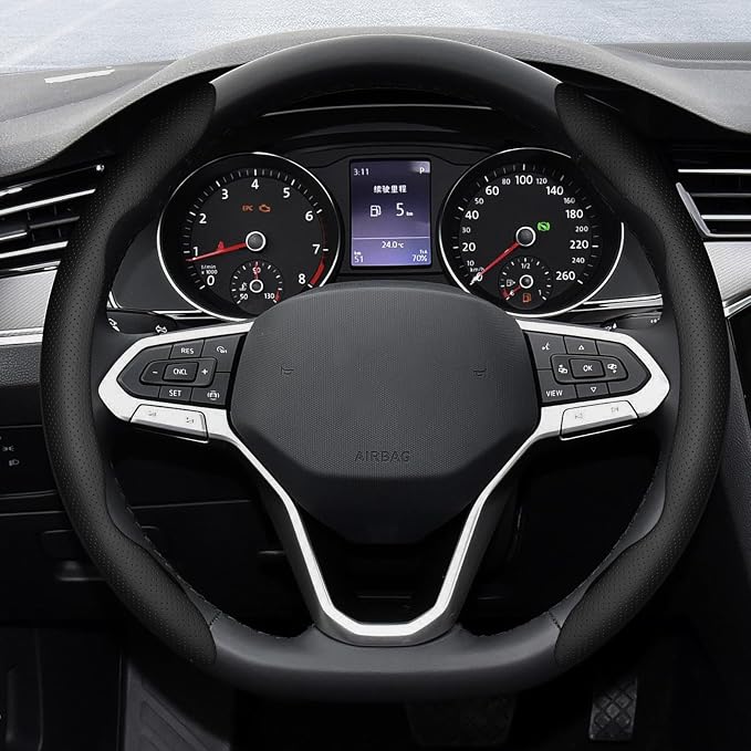 2-Piece Steering Wheel Cover, Carbon Fiber Segmented Steering Wheel Protector, Universal and Anti-Slip Durable Car Leather Protective Cover, Car Interior Accessories for Women and Men (Black)