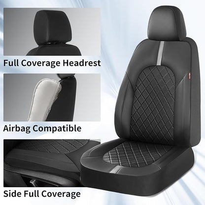 Coverado Car Seat Covers Full Set, Front Seats Back Seat Cover, Leather Seat Covers Non-Slip Seat Protectors Universal Fit for Most Cars (Black-White)