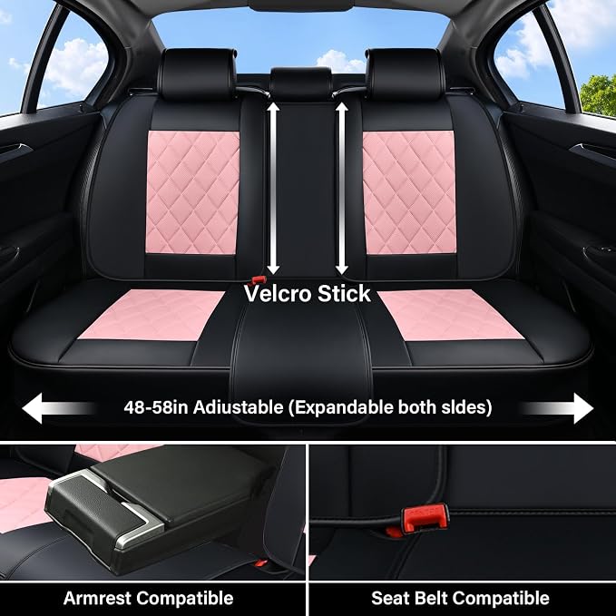 Coverado Leather Seat Covers, Car Seat Covers Full Set, Waterproof Faux Leather Pink & Black Seat Covers, Car Seat Protectors 5 Seats, Automotive Seat Covers Universal Fit for Most Cars SUV Trucks
