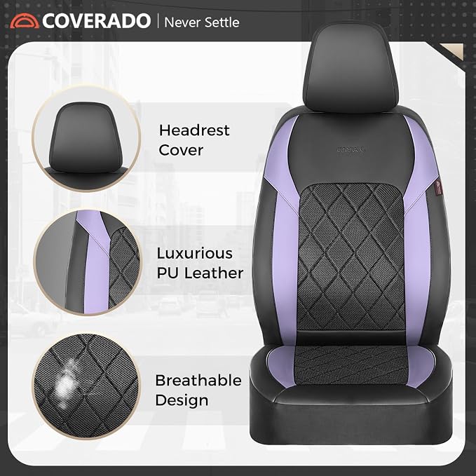 Coverado Car Seat Covers, Front Seat Covers, 2 Front Automotive Seat Cover, Mesh Breathable Seat Protectors, Universal Fit for Most Cars