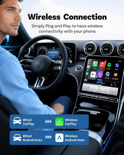Wireless CarPlay Adapter for iPhone, 2-in-1 USB Carplay Wireless Adapter for CarPlay& Android Auto Wireless Adapter, One-Click Switch User, Supports Map,Music,Spotify,etc Functional(Silver)