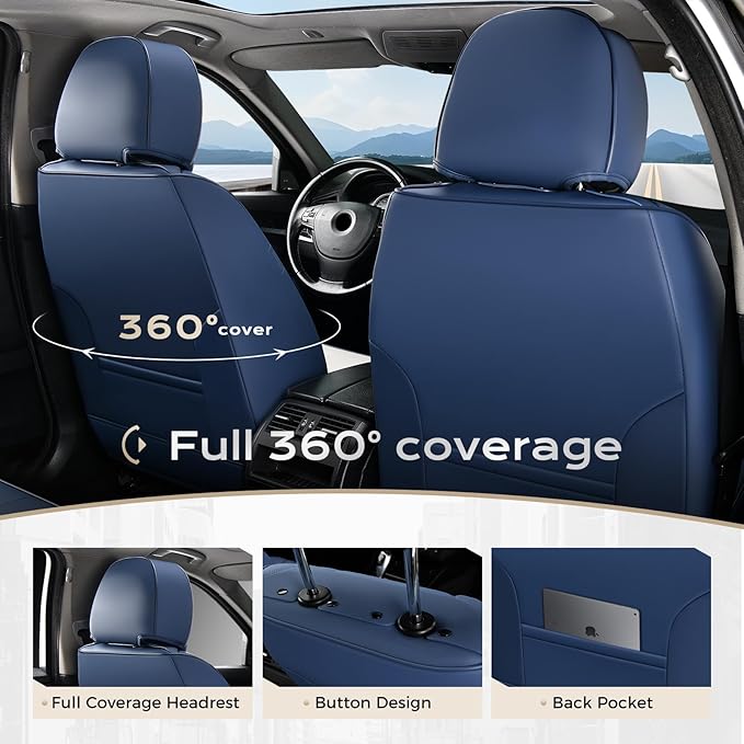 Coverado Seat Covers, Car Seat Covers Front Seats, Leather Seat Covers for Cars, Car Seat Protector Waterproof, Car Seat Cushion, Front Carseat Cover Universal Fit for Most Cars, Blue White