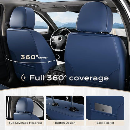 Coverado Seat Covers, Car Seat Covers Front Seats, Leather Seat Covers for Cars, Car Seat Protector Waterproof, Car Seat Cushion, Front Carseat Cover Universal Fit for Most Cars, Blue White