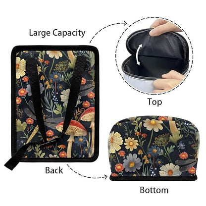 Talayituse Mushroom Dragonfly Daisy Print Car Trash Can with Lid, Leak Proof Auto Trash Bag Hanging Vehicle Garbage Can Multipurpose Storage Container for Back Seat Road Trip