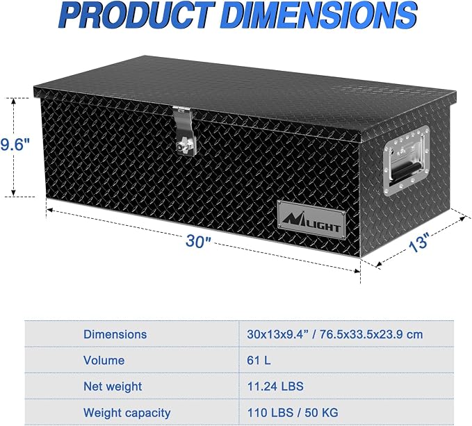 Nilight 30 Inch Truck Tool Box Heavy Duty Aluminum Diamond Plate Truck Bed Toolboxes 30''X13''X9.6'' Waterproof Pick-Up Storage Tool Boxes for Bed of Truck RV Trailer with Side Handle Lock Keys, Black