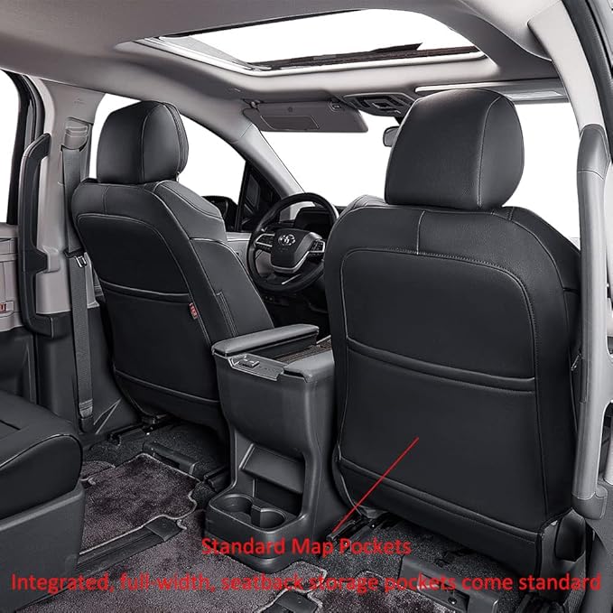 EKR Sienna Seat Covers for Toyota Sienna XLE,XSE,7-Passenger Seating,2nd Row Captain Chairs 2021-2026,Front Seat and Rear Seat,Black Car Seat Covers- 1st and 2nd Row Only, Leather(Black)