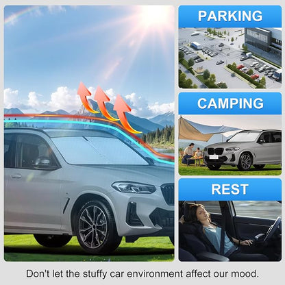 for 2018-2024 2025 2026 BMW X3 Windshield Sun Shade - Foldable Windshield Sunshade Cover Front Window Shade Custom Fit X3 Accessories Sun Visor Protector Blocks UV Rays