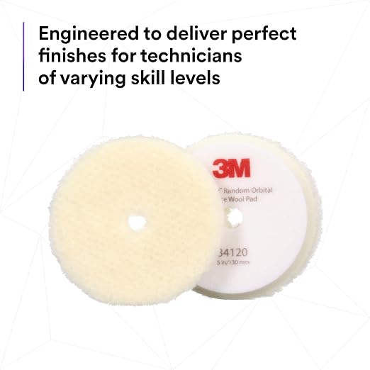 3M Perfect-It Random Orbital Coarse Wool Compounding Pad, 5"/130 mm, White, 34120, Orbital Pads for Automotive Compounding and Polishing