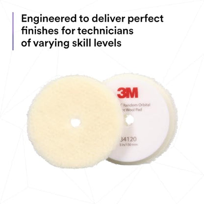 3M Perfect-It Random Orbital Coarse Wool Compounding Pad, 5"/130 mm, White, 34120, Orbital Pads for Automotive Compounding and Polishing