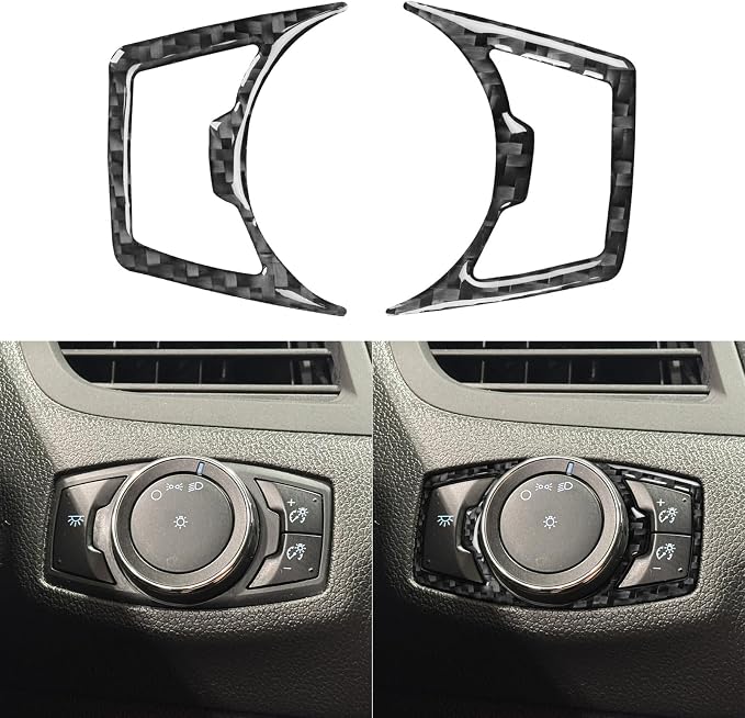 Premium Carbon Fiber Compatible with Ford Edge 2011-2014 2012 2013 SEL/Limited/SE/Sport Accessories Car Headlight Control Switch Knob Trim Frame Cover Interior Trim Sticker Decal Black 2PCS