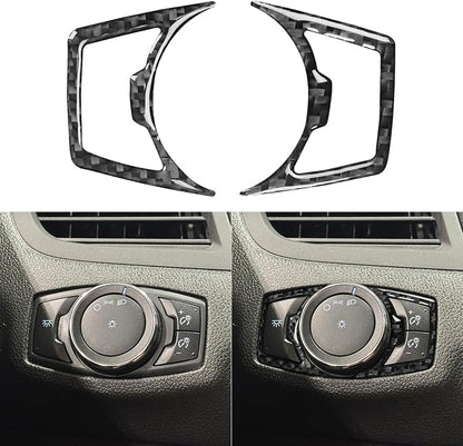 Premium Carbon Fiber Compatible with Ford Edge 2011-2014 2012 2013 SEL/Limited/SE/Sport Accessories Car Headlight Control Switch Knob Trim Frame Cover Interior Trim Sticker Decal Black 2PCS