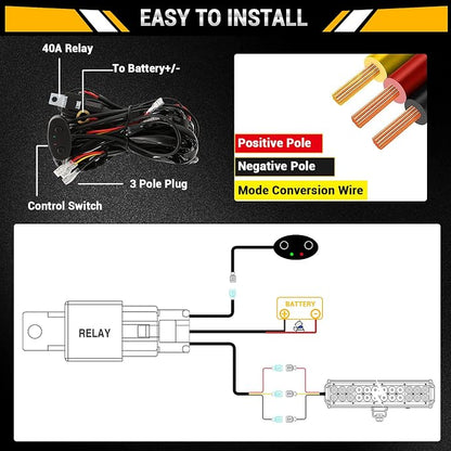 Auxbeam 20 Inch LED Light Bar 420W 6 Modes Amber White Strobe Light, Off-Road Driving Light Spot Flood Combo Work Light with 16AWG 10FT Wiring Harness Kit - 1 Lead for Jeep Wrangler Boat Truck SUV ATV