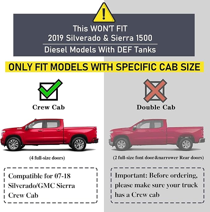 COMNOVA 6" Running Boards Compatible with 07-18 Silverado/Sierra 1500 Crew Cab, 07-19 2500 3500HD, 2019 LD/Limited Crew Cab. Silverado Nerf Bars Side Steps(Incl. 8 Brackets)