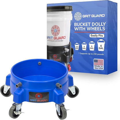 Grit Guard Bucket Dolly with Wheels - Rolling Detailing Wash Bucket with 5 Wheels and 2 Locking Casters Compatible with 2.5, 4, 5 and 6 Gallon Buckets (Blue, 3" Grey Casters) - Made in the USA
