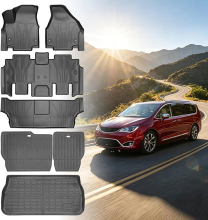 Floor Mats for Chrysler Pacifica 2017 2018 2019-2025, for Voyager 2020-2025(ONLY Gas), 7/8 Seaters,TPE All Weather Protection Custom Fit Floor Mats & Seatback Mat & Cargo