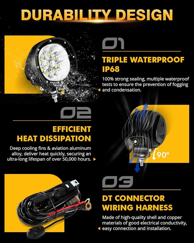 Auxbeam P4 Series Flood Beam LED Pods 4 Inch 90W Round Offroad Fog Lights Driving Flood Light Bar Bumper A-Pillar Hood Mount for Trucks ATV UTV Motorcycle Jeep