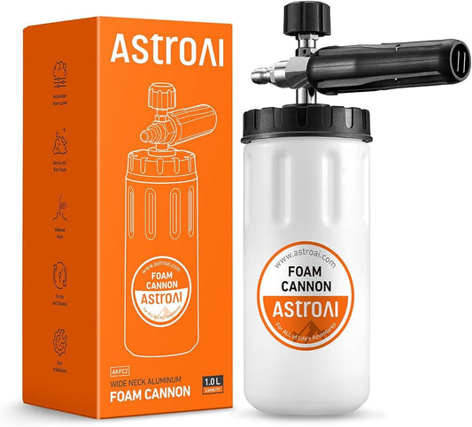 AstroAI Foam Cannon for Pressure Washer, Wide Neck Car Wash Foam Sprayer with 1/4" Quick Connect Plug, Adjustable Nozzle Dense Foam, Detailing Accessories for Cars, Bikes & Home Cleaning, 1 Liter