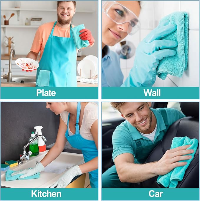 Nuenen Cleaning Cloths for Cars 16 x 16 Inch Ultra Absorbent Towels Drying Microfiber Reusable Cleaning Supplies House Kitchen Window Microfiber Towel(Teal Blue,60 Pcs)