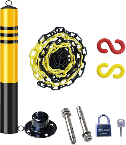 Bollard Security Posts and 5m Plastic Chain BER Set with Hanging Ring and Reflective Tape(65 × 7.6cm) (80 × 8.9cm)