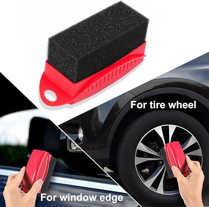 Yourkar 2 PCS Tire Shine Applicator, Flat Dressing Waxing Sponge Pads With Lid Cover, Reusable Polishing Cleaning Foam Applicators With Rectangular Box, Car Accessories (Red)