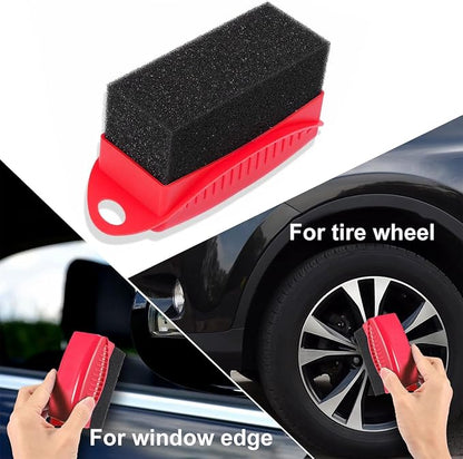Yourkar 2 PCS Tire Shine Applicator, Flat Dressing Waxing Sponge Pads With Lid Cover, Reusable Polishing Cleaning Foam Applicators With Rectangular Box, Car Accessories (Red)