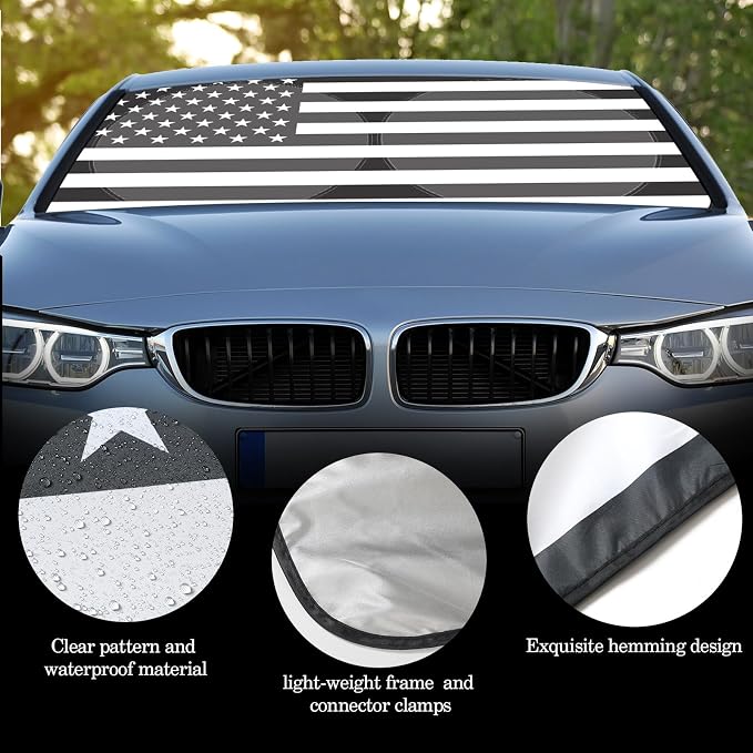 Woanger Windshield Sun Shade Foldable Car Front Window Covers for Car Accessories Sun Heat UV Rays Visor Protector Protection for Universal Cars SUV Truck (Flag)