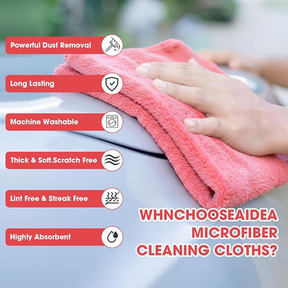 Shimeyao 30 Pcs 16 x 16 Inch Edgeless Microfiber Plush Towels for Cars Detailing Drying Wash Polishing Absorbent Cleaning Cloths, 500 GSM(Vivid Red)