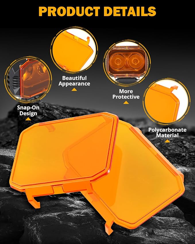 Auxbeam 4 Inch LED Pod Covers, R4 Series 2300K Dark Amber LED Pods Square Offroad Plastic Light Protective Cover Fog Lamp PC Lens Light Mask, 2 Pack (Not Fit for ZD000706)