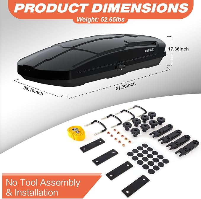 26 Cu Ft Cargo Box, Hard Shell Roof Cargo Carrier with Security Keys, 87.20" x 38.19" x 17.36" Roof Box, Dual-Sided Opening, Tool-Free Install, Black