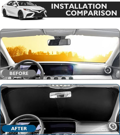 BIBLOZ Car Windshield Sun Shade for Toyota Camry 2018-2025 2026, LE, XLE, SE, XSE, Hybrid Accessories Foldable PET Sunshade Keeps The Car Cool Inside