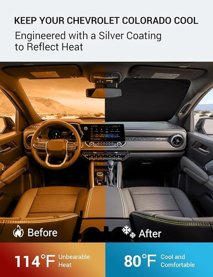 Proadsy Windshield Sun Shade Custom Fit Chevrolet Colorado Pickup Truck 2023 2024 2025 2026 4-Layer Foldable Front Sunshade Protector Sun Visor Blocks UV Rays Keep Car Cooler Accessories
