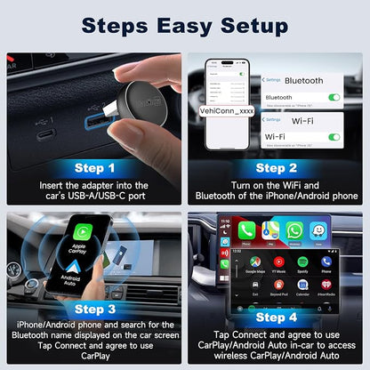 Carlinkit Mini Ultra 3 Wireless CarPlay & Android Auto Adapter, Convert Factory Wired to Wireless, USB-A/USB-C Fast Connection for iPhone & Android 11+, Plug & Play Dongle, OTA Upgrade