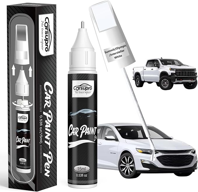 Summit/Olympic/Interstellar White(GAZ/WA8624/50U/50) for Chevrolet Touch Up Paint Pen, 2 in 1 Car Scratch Remover, Precise Color Match for Car Paint Scratch Repair, Quickly and Easily Fix Chips and Nicks