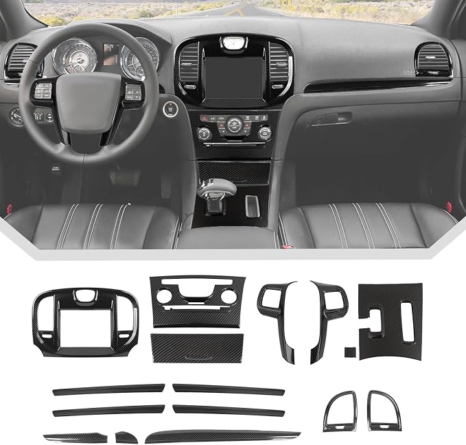 JeCar 16pcs Full Set Carbon Fiber Interior Trim Kit for 2011-2014 Chrysler 300/300C