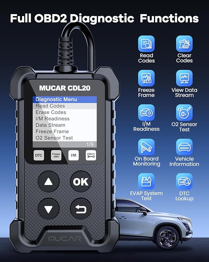 MUCAR CDL20 Universal OBD2 Scanner, Check Engine Car Code Reader with Full OBD2 Functions, Vehicle Info/MIL/EVAP/Freeze Frame/DTC Library, Diagnostic Scan Tool for All OBD II & EOBD Cars After 1996