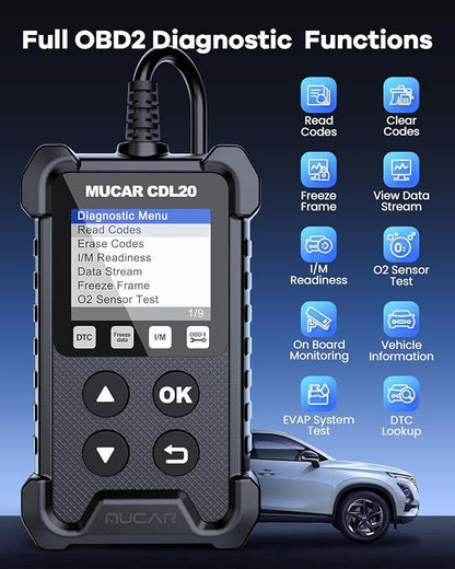 MUCAR CDL20 Universal OBD2 Scanner, Check Engine Car Code Reader with Full OBD2 Functions, Vehicle Info/MIL/EVAP/Freeze Frame/DTC Library, Diagnostic Scan Tool for All OBD II & EOBD Cars After 1996