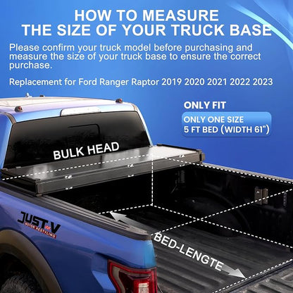 Just-V Hard Tri-Fold Truck Bed Tonneau Cover for Ford Ranger 2019-2024 5FT Bed (Width 61"), Upgrade Solid FRP Textured Black