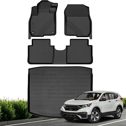 Floor Mats & Cargo Liner for Honda CR-V 2017-2022 (Cargo Mat in Lower Position), All Weather TPE Floor Liners Custom Fit Honda CRV Heavy Duty Car Mats 1st & 2nd Row & Trunk Mat Accessories Black